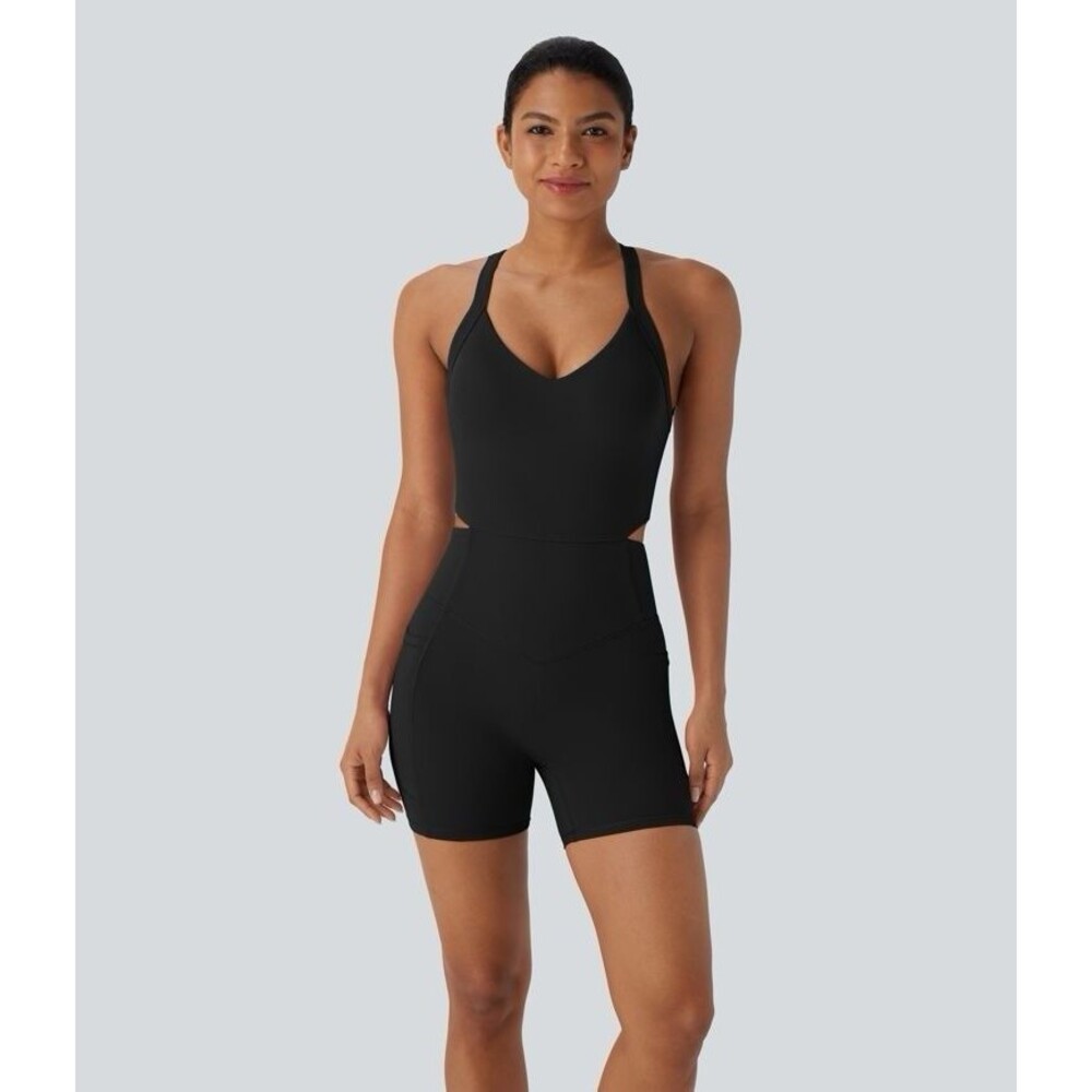 Halara UltraSculpt Women Tummy Control Training Romper Pocket Easy-Peasy New M